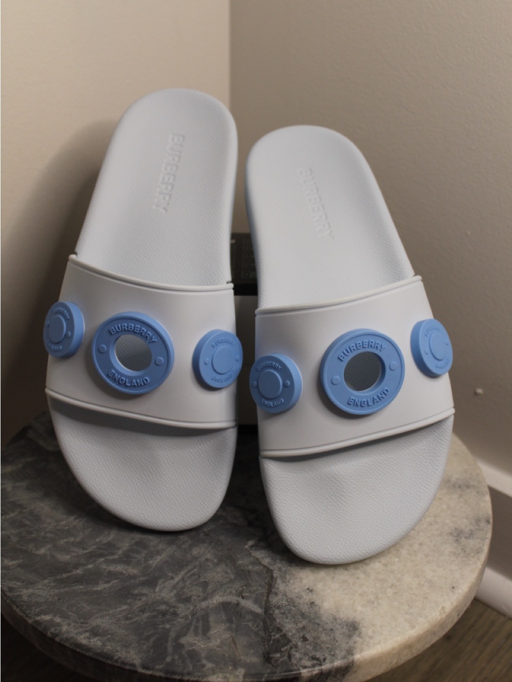 Burberry Eyelet Rubber Slide, Blue and White - Picture 4 of 8